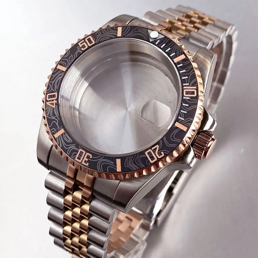 New 40mm Rose Gold Two Tone Sapphire Glass NH35 NH36 ETA 2824 PT5000 Watch Case 10ATM Ceramic Bezel Classic Waterproof Case