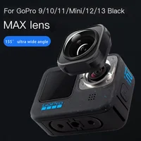 155 °   Lente máxima para GoPro13 12 11 9 Mod Fov lente gran angular 5M lente antivibración impermeable para Gopro accesorios de cámara negra