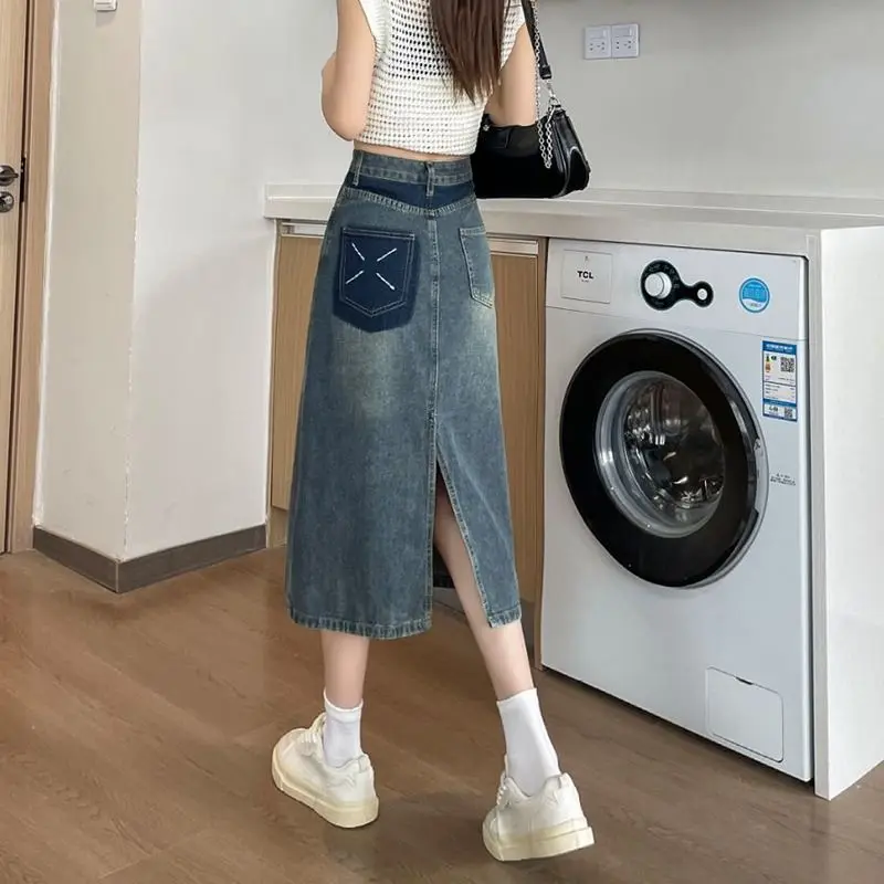 

Woman Denim Skirt High Waist Retro Midi With Slit Jeans Skirts for Women Clothing Trend 2025 Korean Style New In Summer Modest