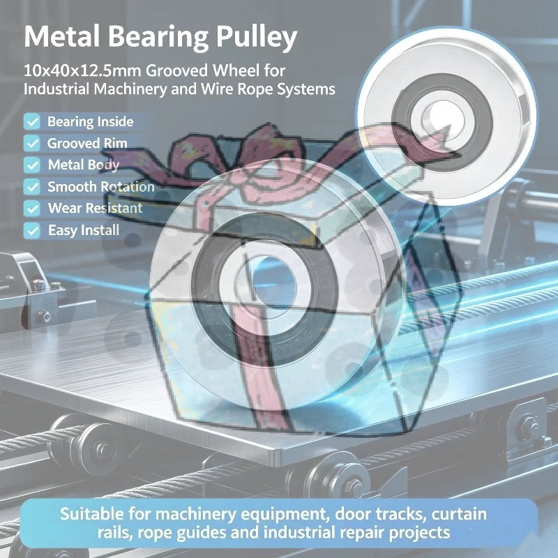【CCA】1Pcs U Groove Rolling Wheel 10*40*12.5mm Grooved Bearing Pulley 8mm Wire Rope Over Line Wheel 4cm Guide Wheel