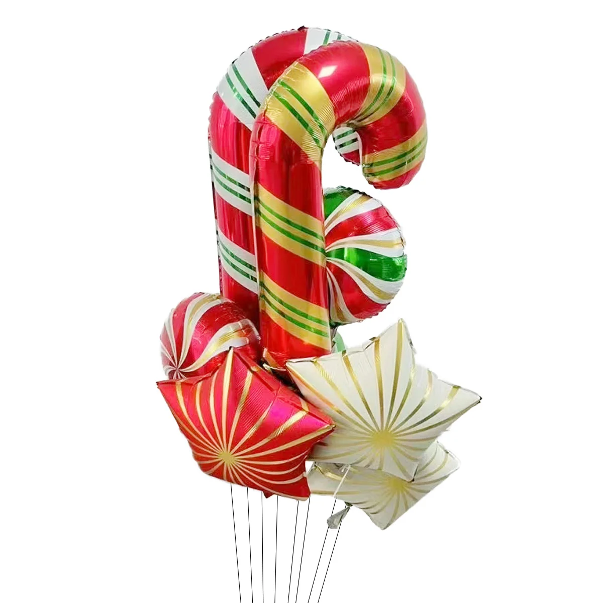 10 قطعة 60 بوصة ثلاثية الأبعاد حامل الأيائل عيد الميلاد قصب شكل احباط بالونات مجموعة ستار كاندي بالون مملوء بالهليوم زينة عيد الميلاد لمتجر المنزل