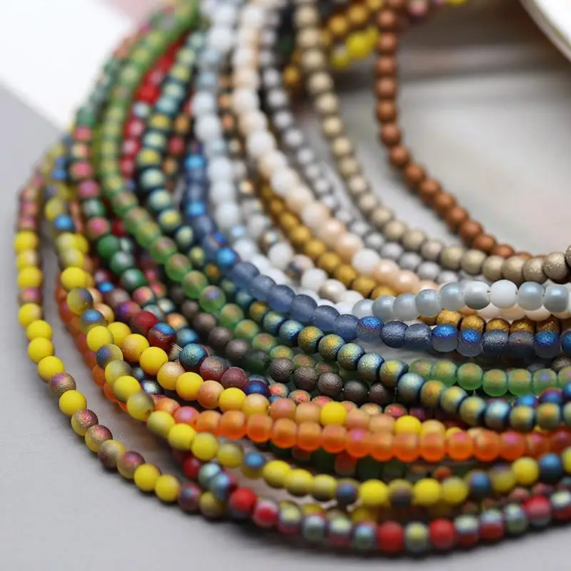 Matte Color Crystal Glass Beads 3mm 145pcs Round Loose Spacer Beads for Custom Keychain Phone Charm Craft Making