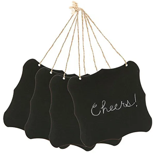 4 Mini Wooden Vintage Style Chalkboards Black Frame 14x14cm Hanging Memo Boards for Wedding Table Crafts Party Decor