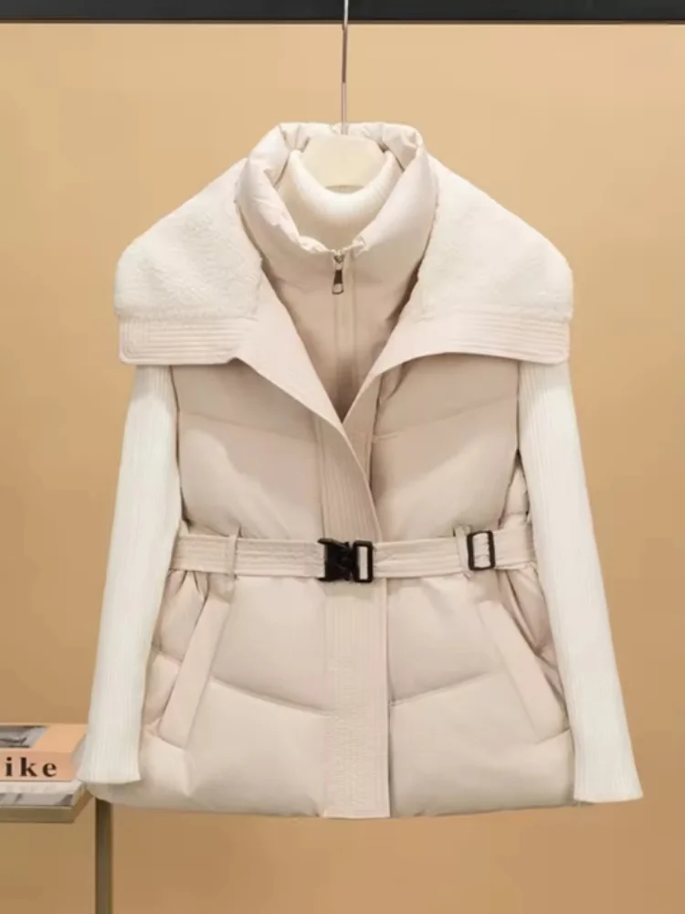 New Women's Quilted Puffer Cotton Vest Thicken Warm Winter Hooded Solid Sleeveless Padded Outwear Cropped Button Zip Up Coat