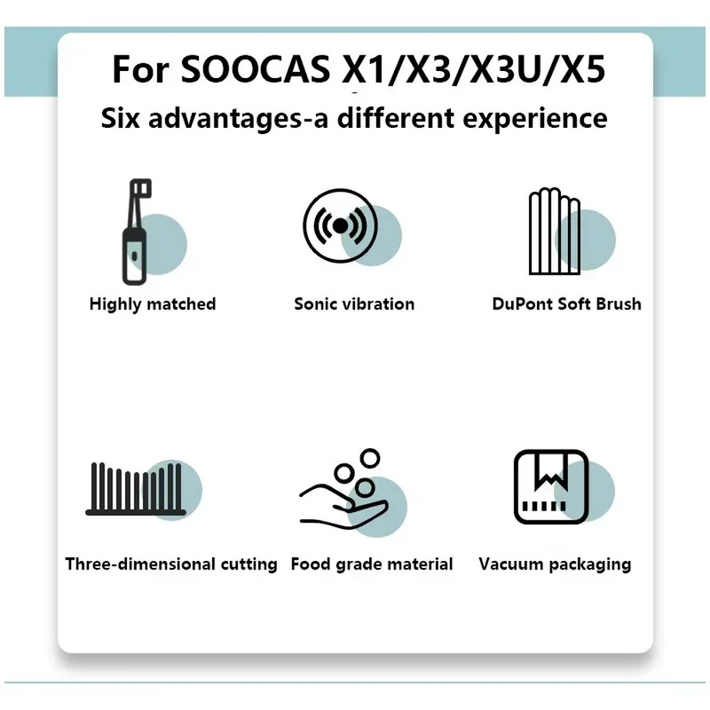 SOOCAS X3 X3U X5 음파 전동 칫솔용 교체 브러시 헤드, 듀퐁 소프트 진공 강모 노즐, 10 개