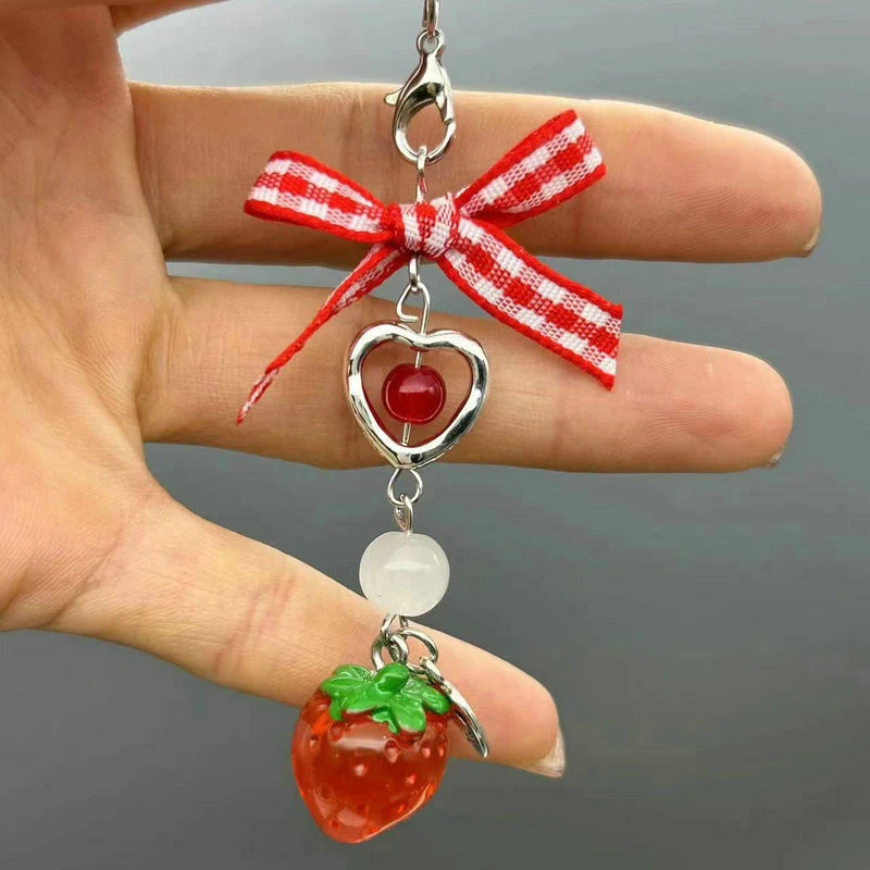 Süße kawaii rote Erdbeere Schlüssel bund Herz Bogen Perlen Telefon Charms Lanyard frische Mode Tasche Kamera Anhänger hängen Schmuck