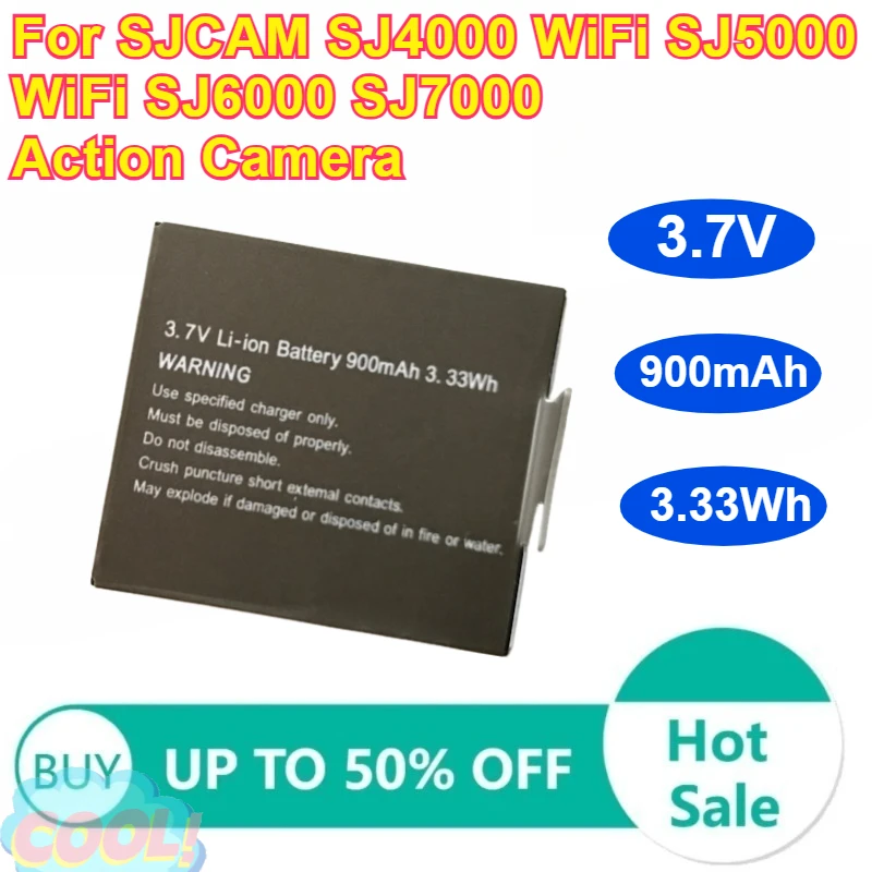 

3.7V 900mAh/3.33Wh Li-ion Rechargable Battery for SJCAM SJ4000 WiFi SJ5000 WiFi SJ6000 SJ7000 Action Camera Batteries