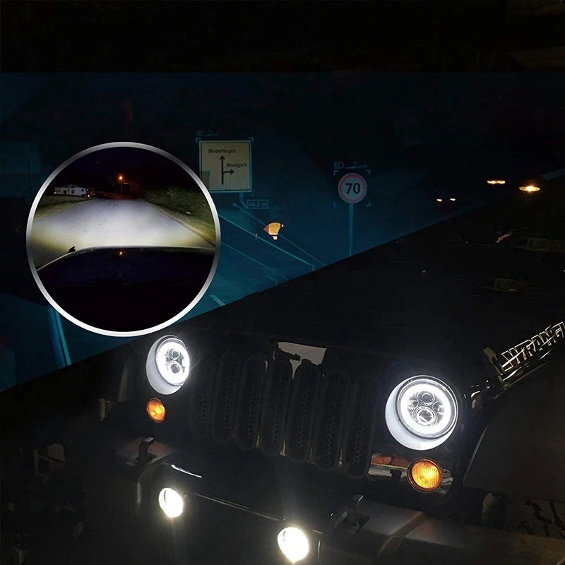 For Jeep Wrangler Projector Angel Eye Cm Round LED Bulb With DRL Amber TURN Singal For Unlimited SAHARA Jku RUBICON SPORT Cruise