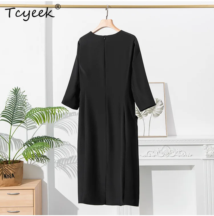 Tcyeek, vestido elegante de seda Natural al 9%, vestido liso con manga 3/4 y cuello redondo para mujer, vestidos OL de fiesta a la moda, verano otoño 2024 D46943QM