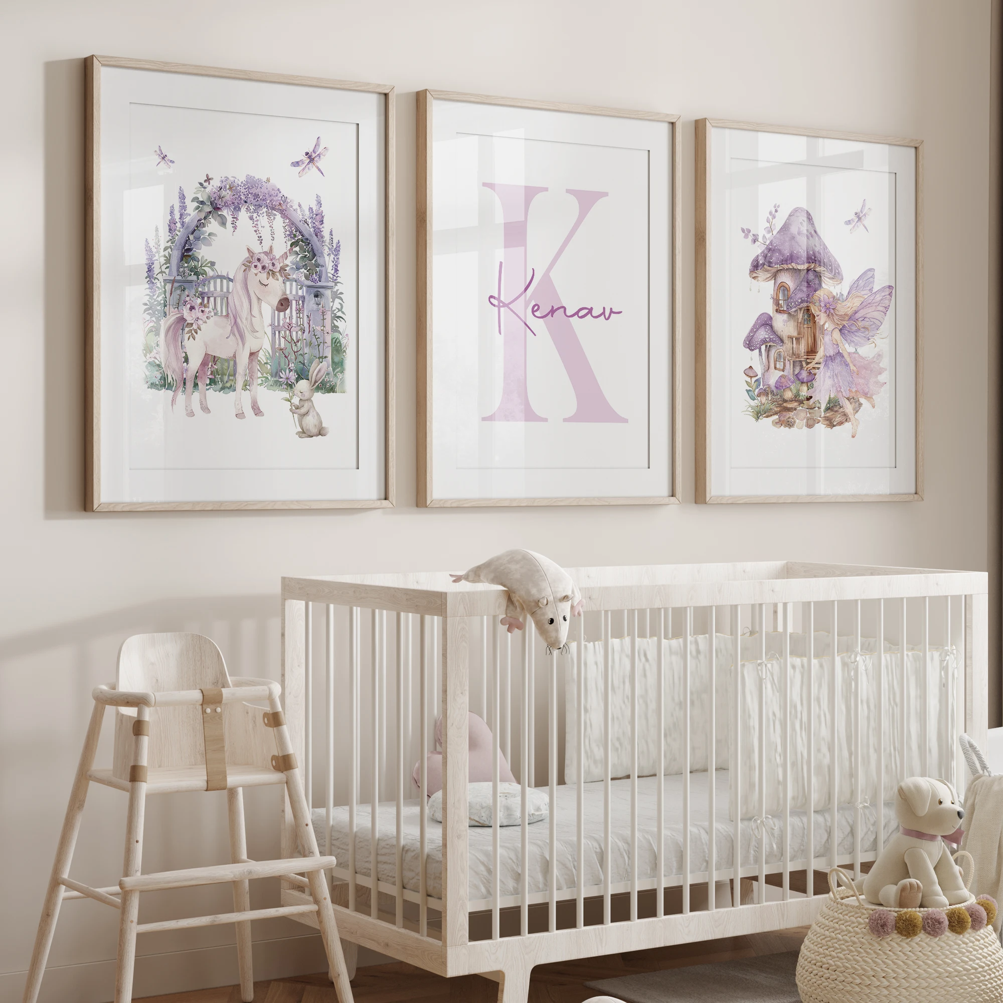 3 pçs personalizado crianças nome personalizado fada poeira roxo presente meninas arte da parede impressão imagem sala de estar quarto dos miúdos decoração casa