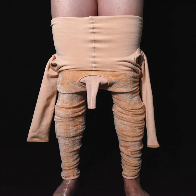 Body Unisex de manga larga con cuello alto y forro polar cálido, funda para pene, medias con abertura en la entrepierna, mono, lencería de invierno