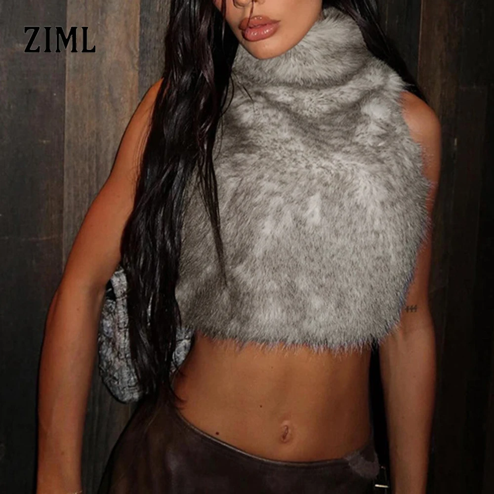 

ZIML Temperament Slimming Short Vests For Women Turtleneck Sleeveless Summer Designer Solid Party Vest Female Fashion Style New