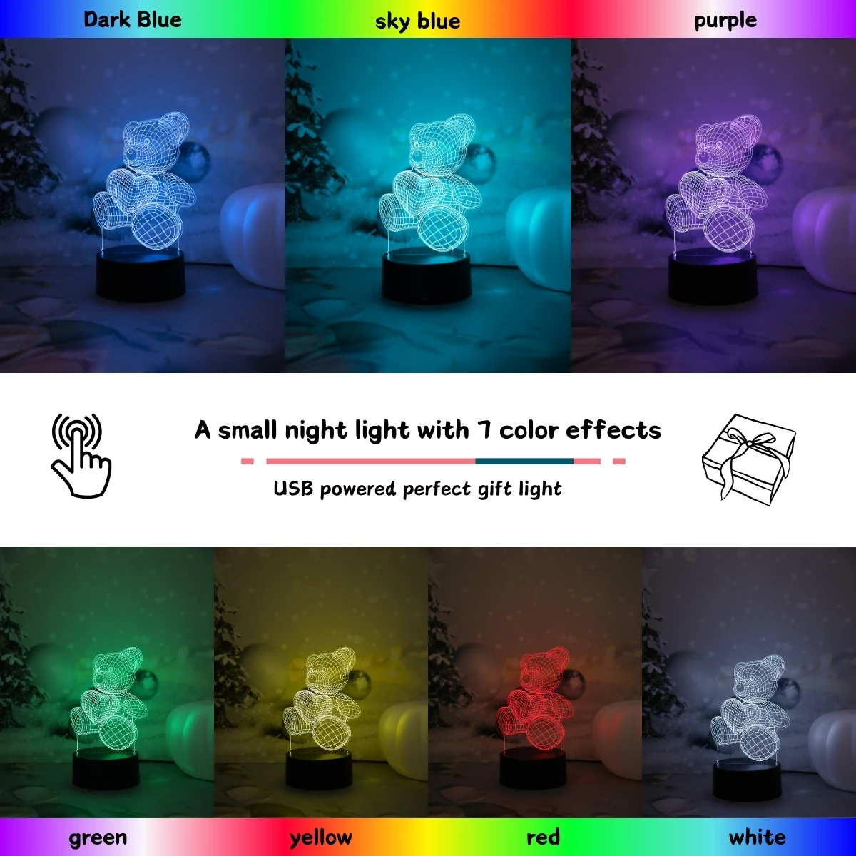 USB 3D Night Light Bear Creative Night Light, Home, Dining Table, Living Room Decoration, Birthday and Holiday Gift Night Light