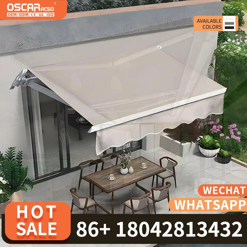

Electric Retractable Full Cassette Awning with White Frame Motorized Convenience Patio Facade Shade for Balcony Courtyard Retrac