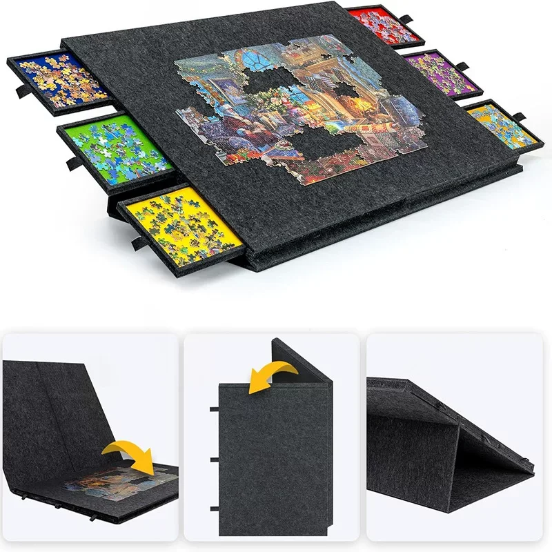 Drawer Style Sorting Table for 2000 Pieces Folded Felt Panels, Efficient Storage System Excluding 2000 Puzzle Pieces