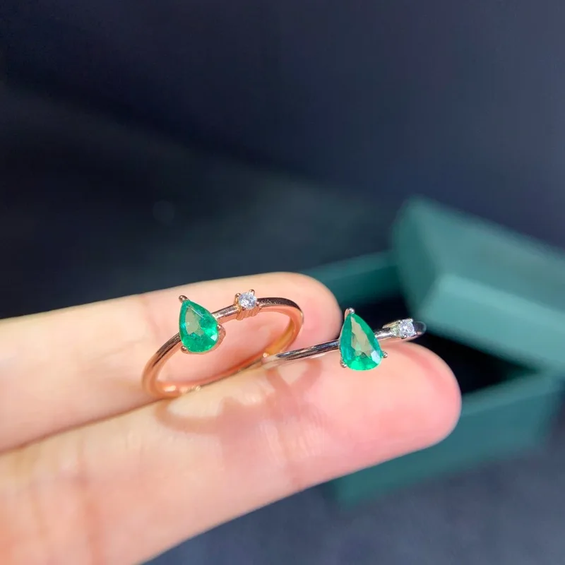 Natural Emerald 4*6mm Engagement Rings for Women Wedding Rings Water Drop Design Luxury Jewelry