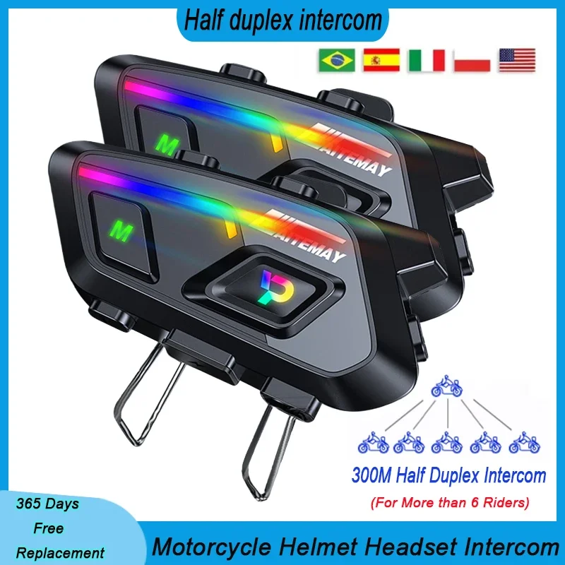 Motorcycle Helmet Bluetooth Headset10 Rider Half-duplex Intercom Distance 300 Meters BT5.3 Waterproof IPX7 with Ambient light