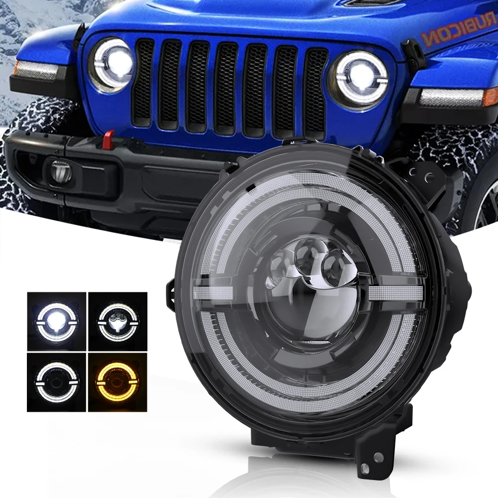 

60W 9 inch Led Driving Light Car Accessories 2022 Led Headlamps Thar Headlight With Double Halo Rings For Jeep Wrangler