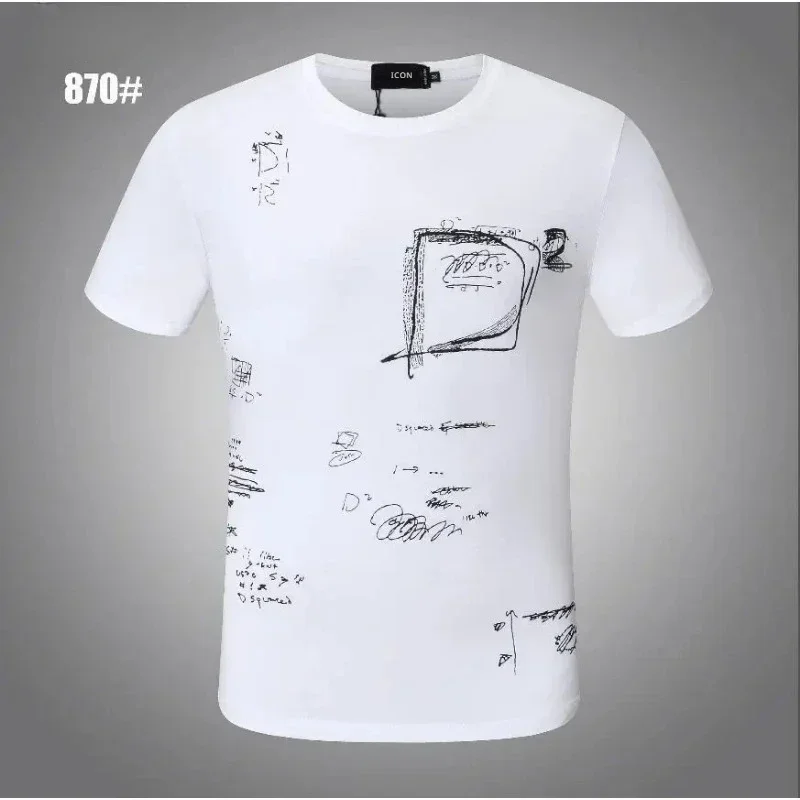 Genuine Dsq2-Drawing T-Shirt Women/Men Fashion Pure Cotton Casual Short Sleeve Round Neck Brand ICON TShirt