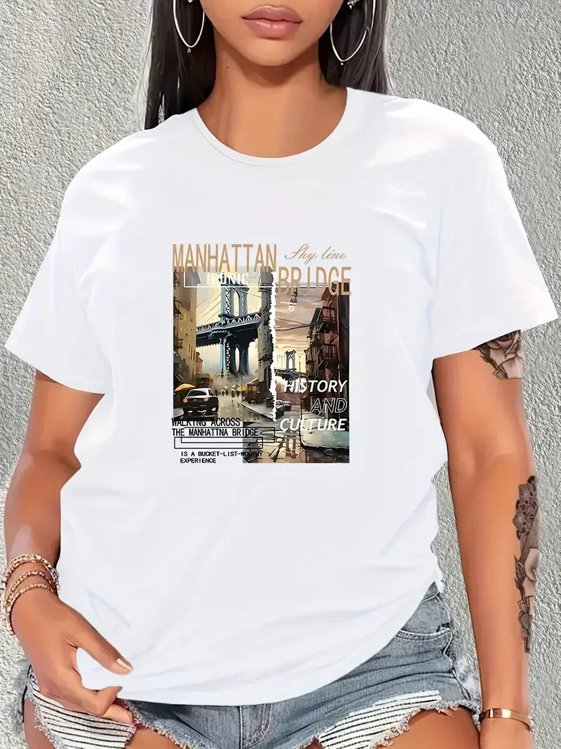 Copertina dell'album vecchia immagine t-shirt da donna stampata alla moda t-shirt alla moda da strada a maniche corte con scollo a o da donna estiva