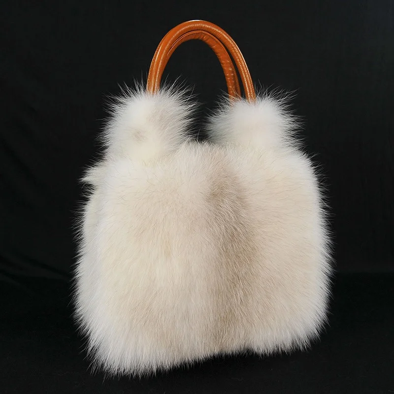 Women\'s Fur Bag Winter Fox Fur Bag Fashion Fur Handbag Ladies Bags Purses Women Shoulder Bag Real Silver Fox Fur Messenger Bags