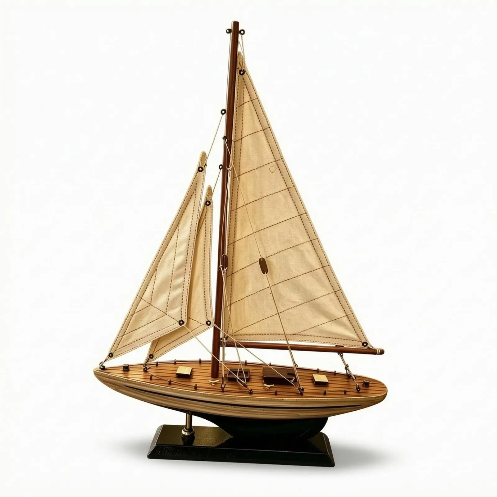 Wooden Sailing Boat Model with Stand Handcrafted Wooden Sailboat Model Nautical Sailboat Decoration with Stand for Collectors,