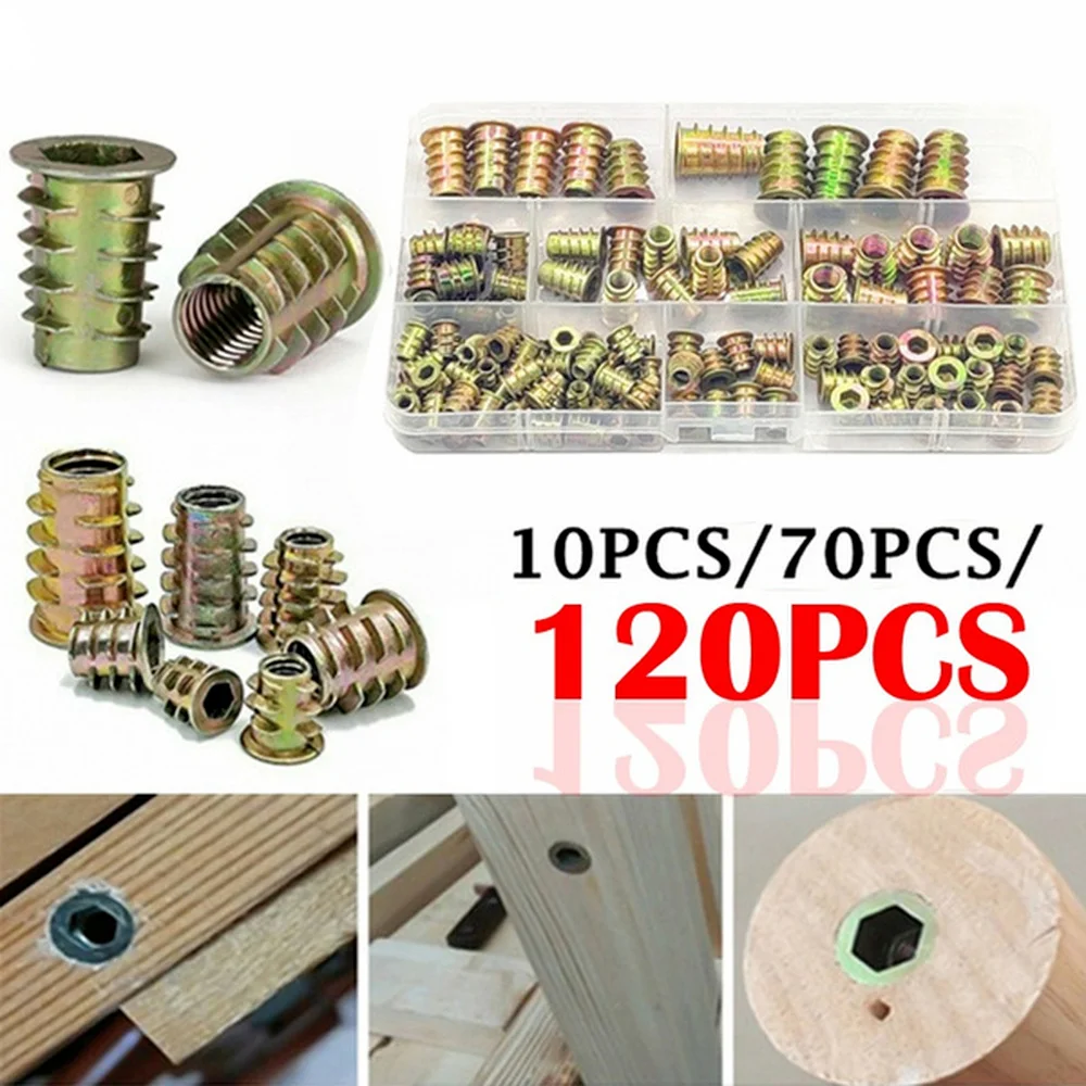 

120PCS Insert Nut Assortment Insert Nut Kit M4/M5/M6/M8/M10 Hex Drive Head Nut Zinc Alloy With Box