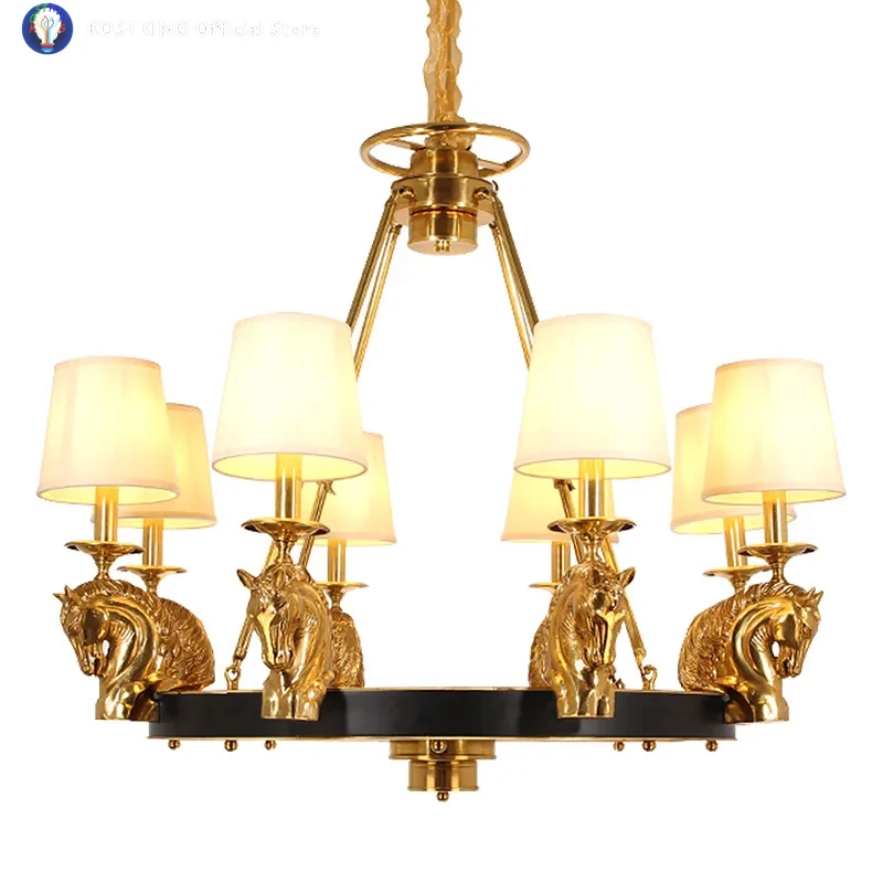 

European Style All Copper Villa Living Bedroom Porch Hotel Restaurant Creativity Horse Decorate Pendent Light