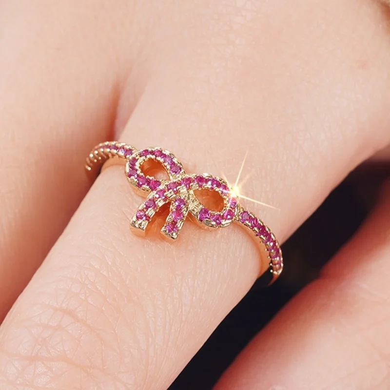 CAOSHI Two Colors Available Bow Knot Ring Micro Pave Zircon Bow Design Thin Band Dainty Women Daily Party Stackable Jewelry Gift