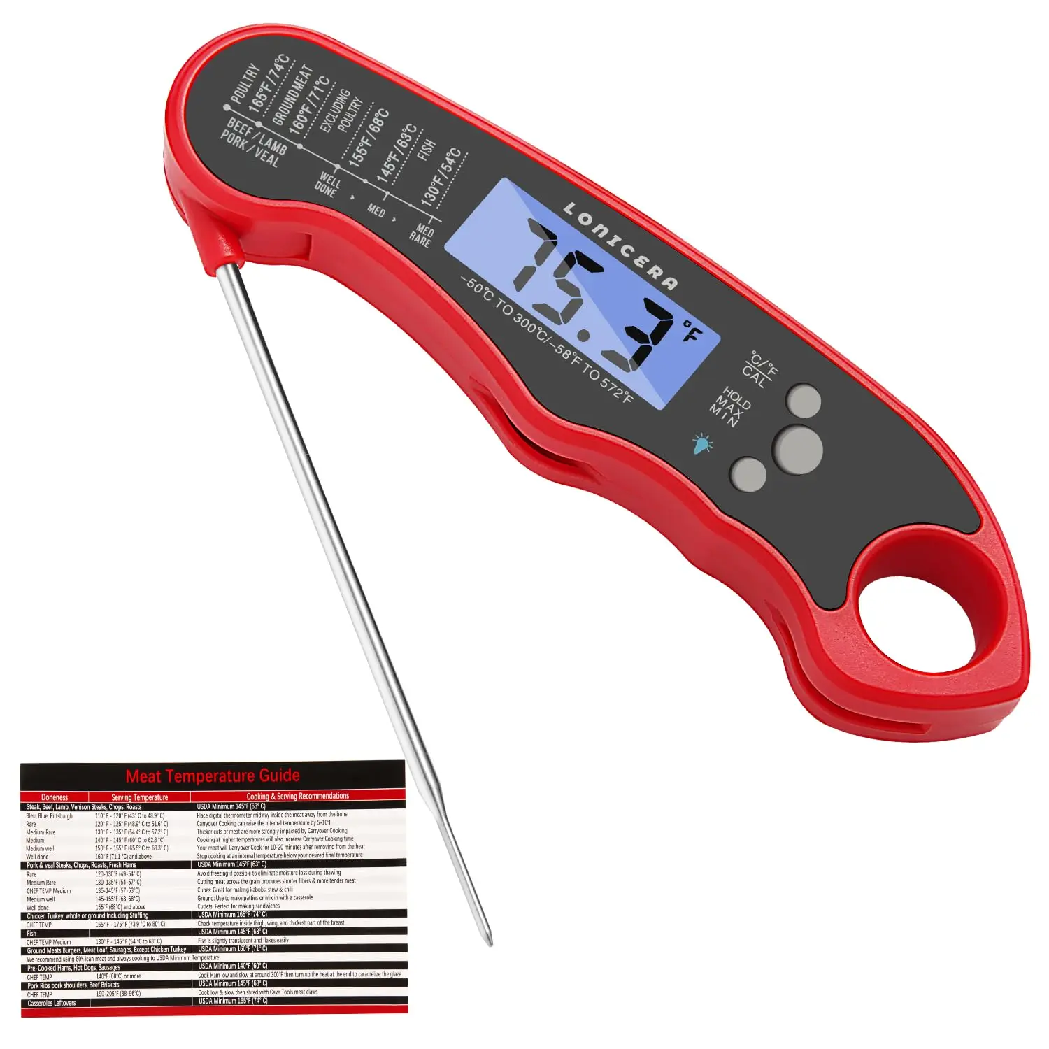 Meat Thermometer Digital for Cooking Food. Waterproof & Instant Read for Kitchen Baking, BBQ. with Foldable Probe, Backlight & C