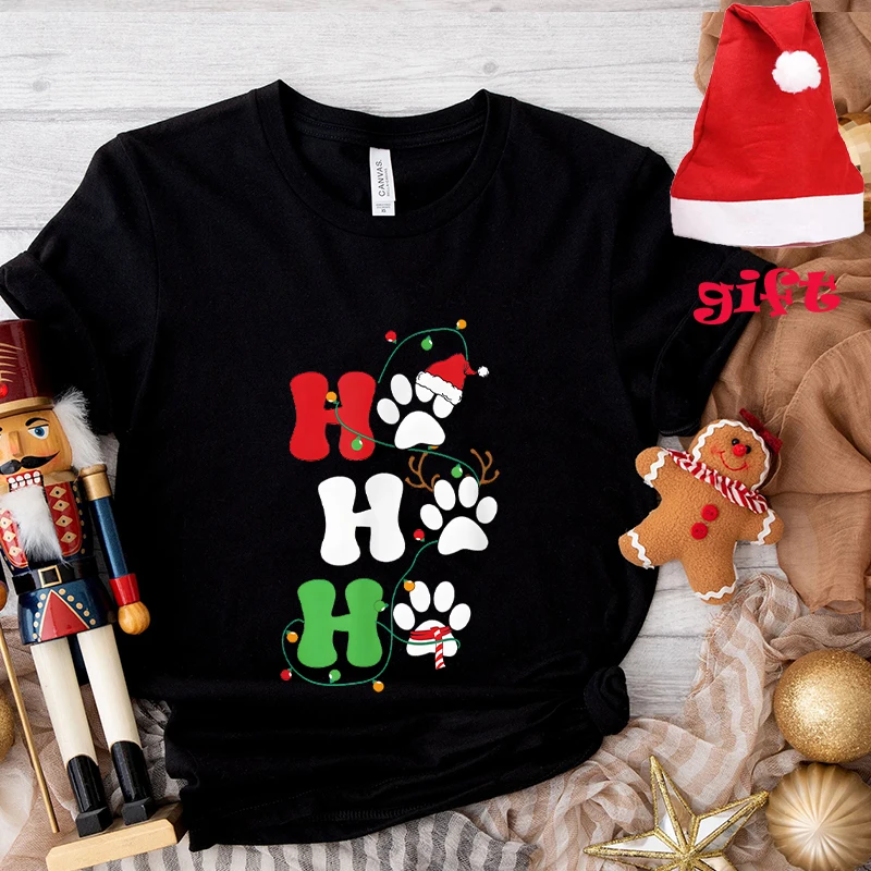 La sua Fine sono Fine tutto va bene t-shirt gatto nero donna Sweetshirts Xmas Lights Party Tee Y2k top con cappelli di natale