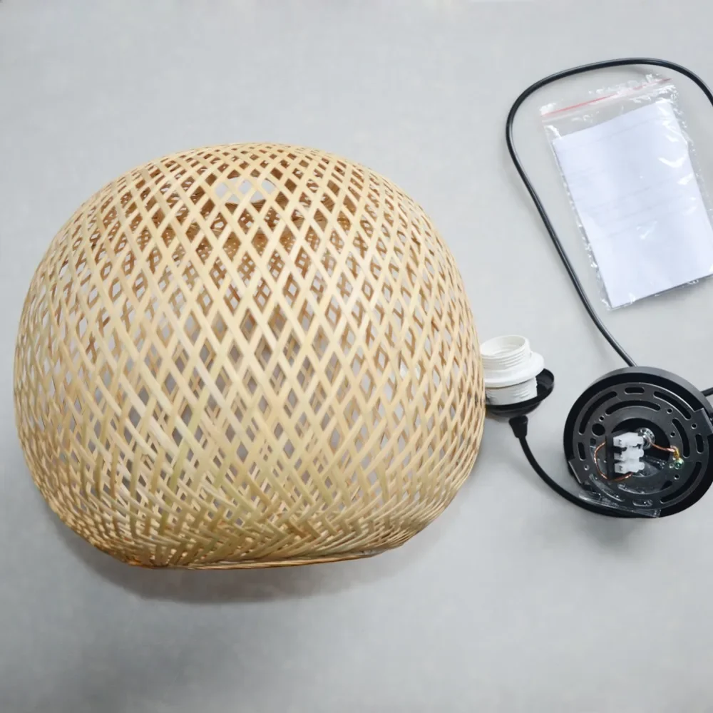 20/30cm Chinese Round Ball Bamboo Lampshade Ceiling Light Retro Pendant Light Bamboo Rattan Hand Woven Chandelier for Bedroom