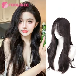 FORLISEE 23-Inch Korean-style S-slit Long Curly Hair Synthetic Natural Middle-parted Curly Chemical Fiber Heat-resistant Wig