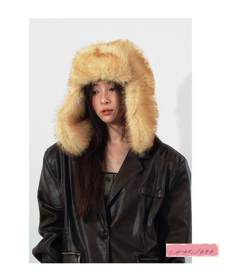 

Primary color artificial fur Lei Feng hat mens and womens big hats show big head circumference winter warm super cool unisex