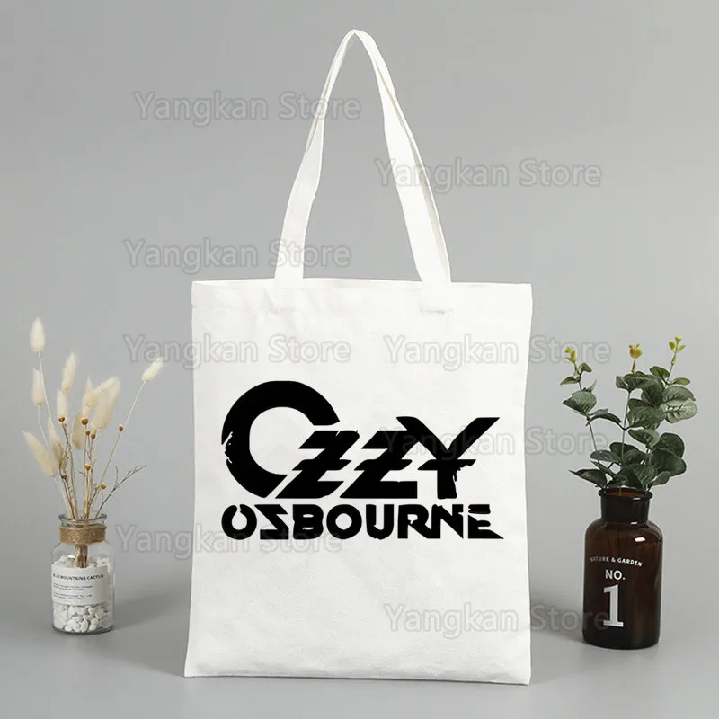 روك أوزي أوزبورن الشيطان المعادن المطبوعة قماش حقيبة كتف أنثى Harajuku مضحك سعة كبيرة حقيبة المتسوق البيئية البيئية #5