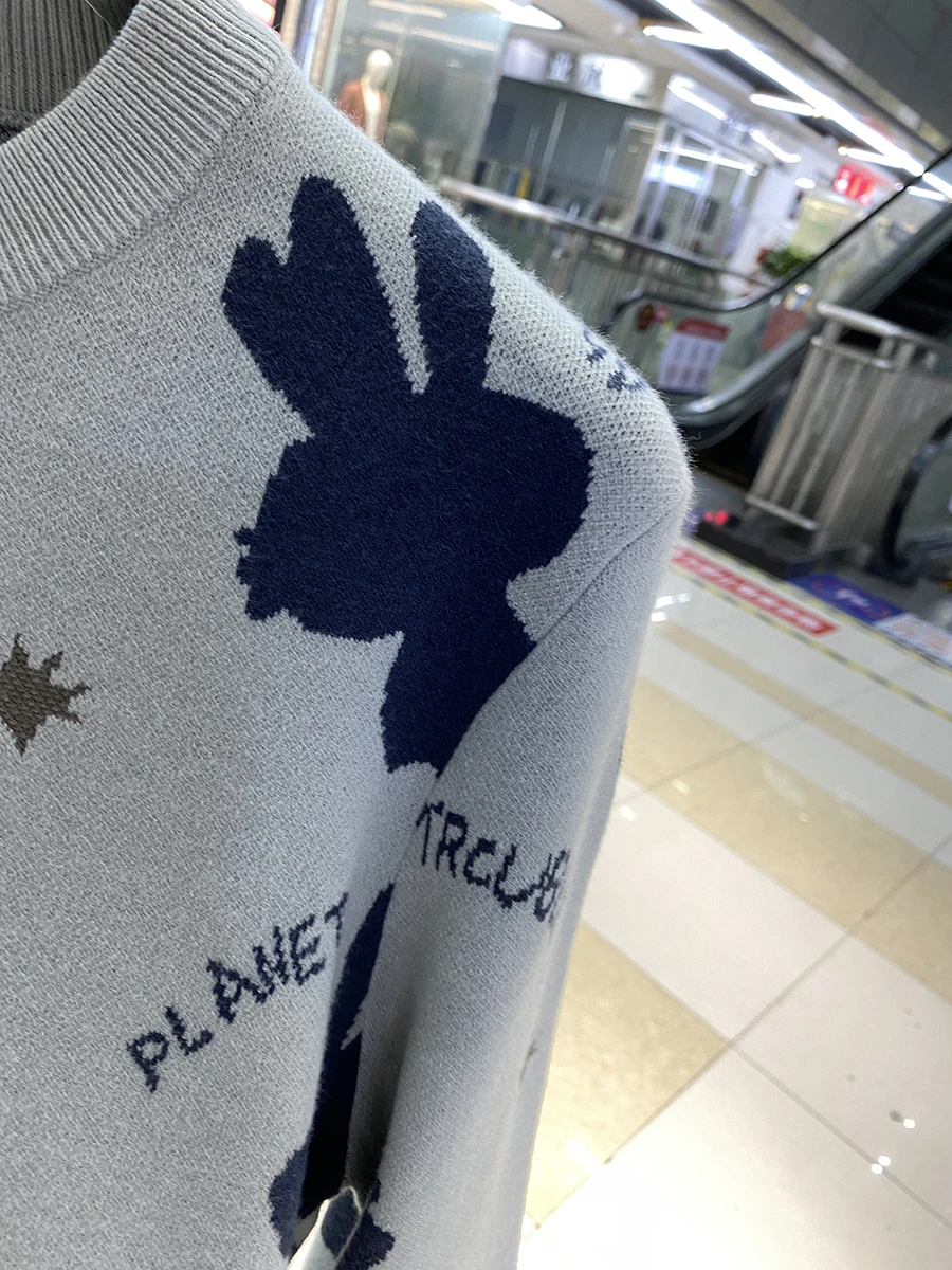 

Мужской вязаный свитер из смеси шерсти до середины и кражи с мультяшным принтом, высокоэластичный мягкий нейлоновый повседневный модный осенне-зимний базовый слой