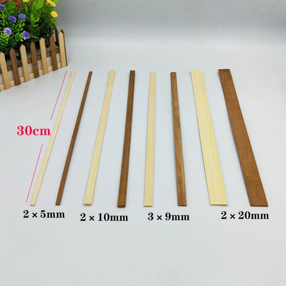 50PC Multisize Flat Bamboo Sticks DIY wood craft material Handcraft Making Materials Handmade building model materials 30cm Long