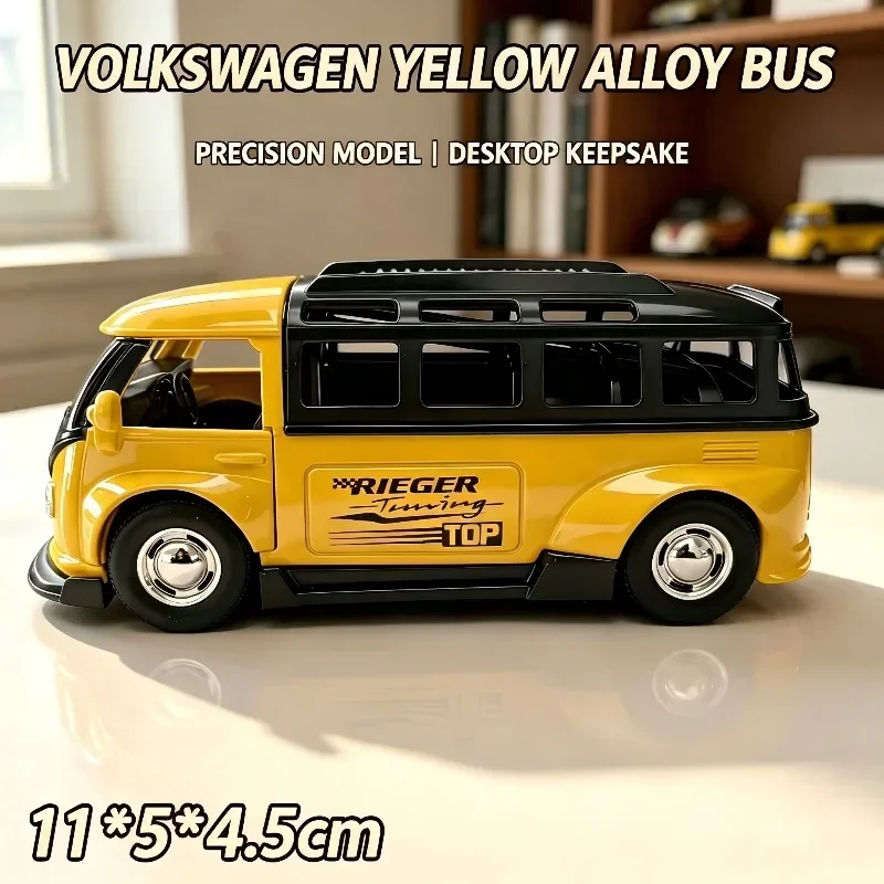 New Arrival Vintage T1 Bus Diecast Alloy Model, Pull Back Toy Vehicle, Openable Doors, Desktop Ornament, Hobby Display Gift