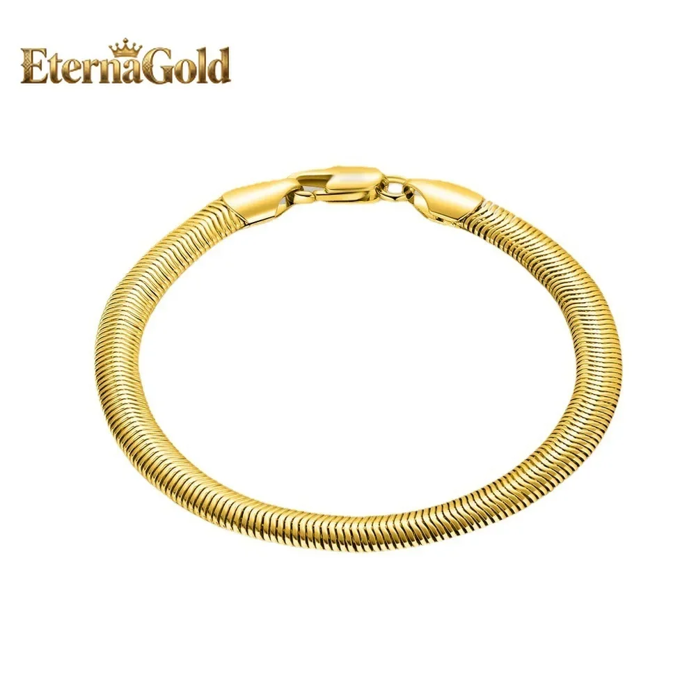 

EternaGold Luxury 24K 9999 Pure Gold real gold Women's fashion snake bone chain width 6MM flat snake bracelet