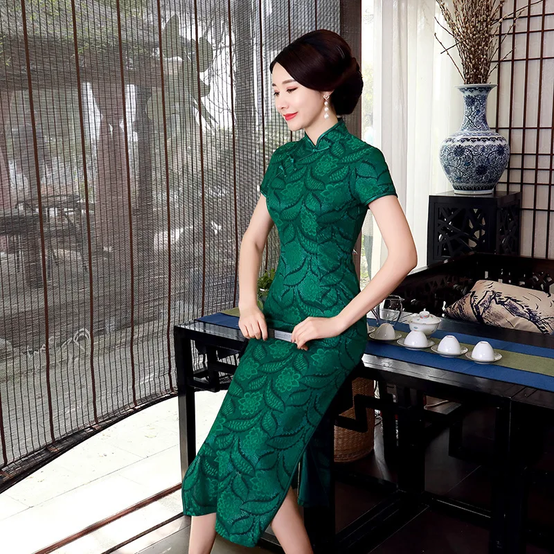 Summer New Improved Cheongsam Long Dress Large Size Mom's Clothing Slim Retro Costume Lace Women's