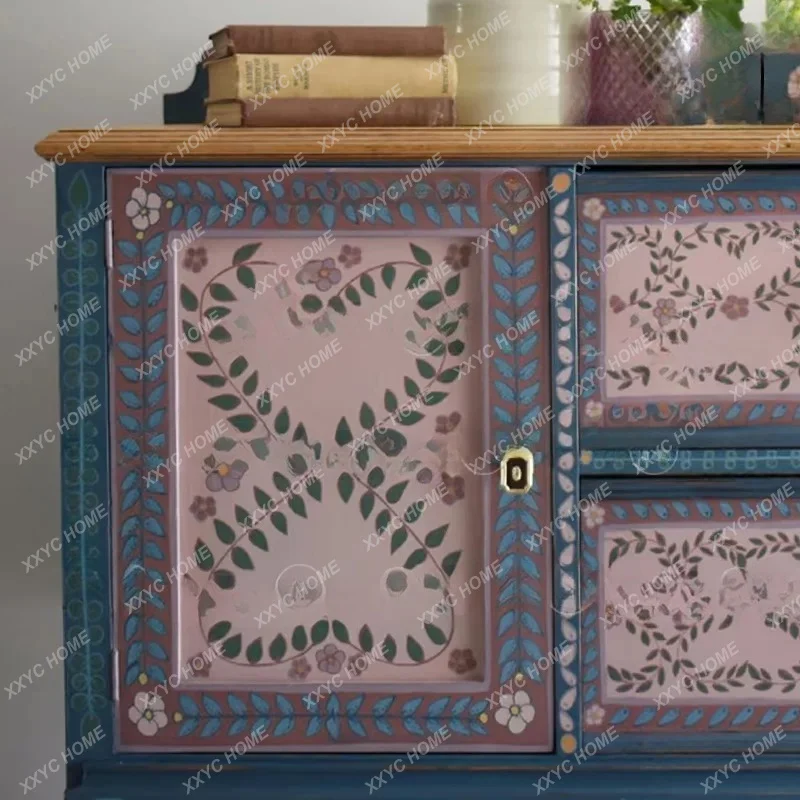 Vintage Painted 4 Drawer Chest Retro Love Heart Storage Cabinet Large Capacity Organizer