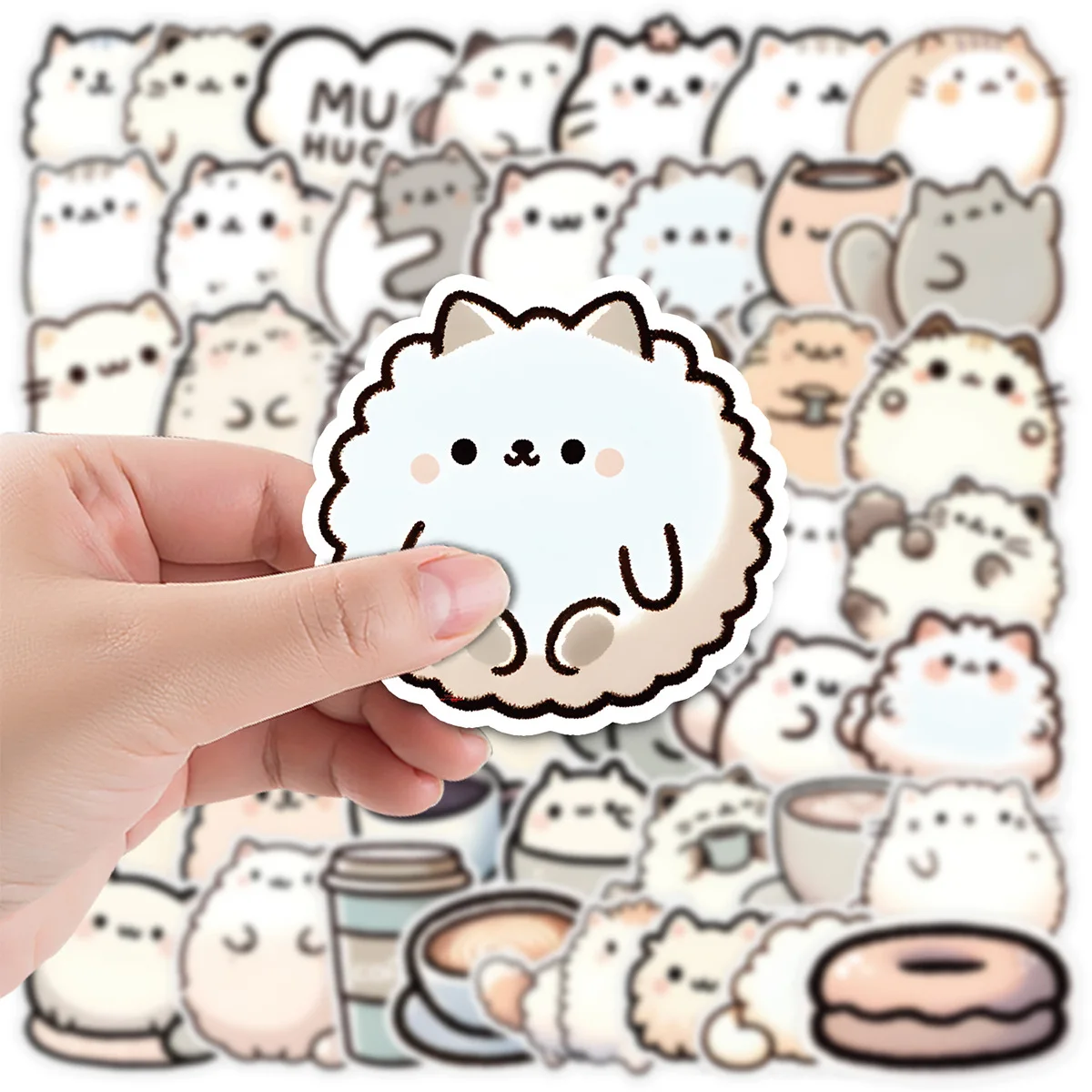 

10/30/50PCS Small Fresh Cartoon Adorable Cat And Coffee Design Graffiti Decals For Phone Laptop Suitcase Notebook Skateboard