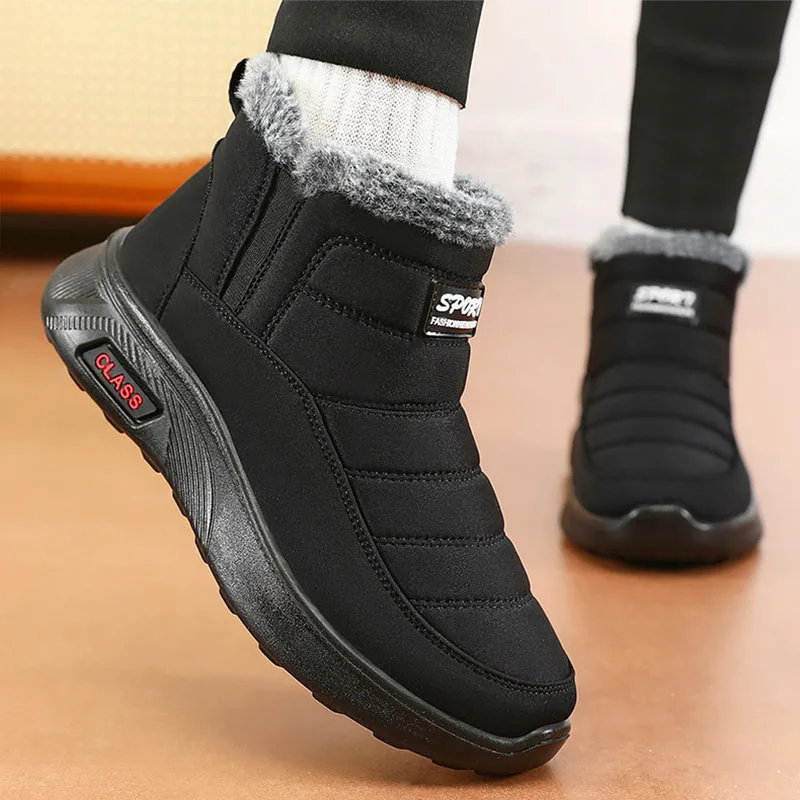 2025 New Waterproof Snow Boots for Men Slip-On Warm Thicked Plush Ankle Boots Male Flat Heel Non-Slip Cotton Padded Shoes Man