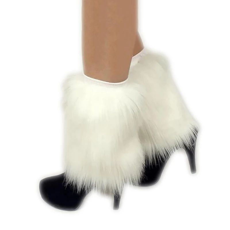 

Female Fashion Winter Warm Boot Covers Faux Fur Furry Solid Color Leg Warmers with Cuffs Japanese Knee Sleeve Leg Cover