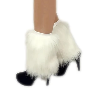 Female Fashion Winter Warm Boot Covers Faux Fur Furry Solid Color Leg Warmers with Cuffs Japanese Knee Sleeve Leg Cover