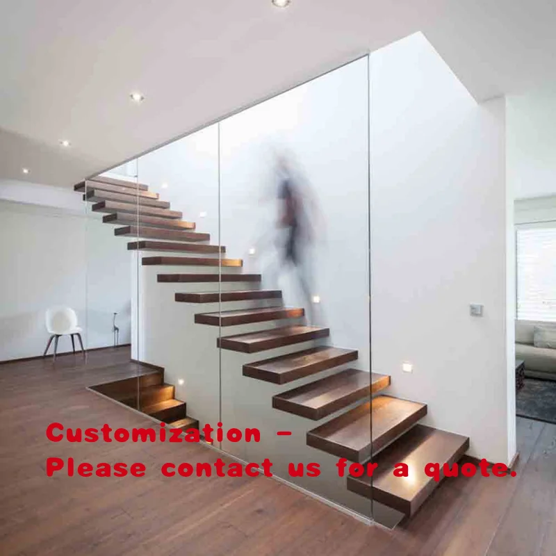 custom.Float Stairs Wooden Step Hidden Stringer Floating Modern Staircase Indoor