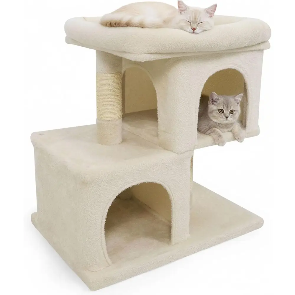 

25,5-дюймовая домашняя когтеточка для кошек с сизалевыми элементами, 2 мягкими лежанками, подходит для кошек и котят (бежевый)