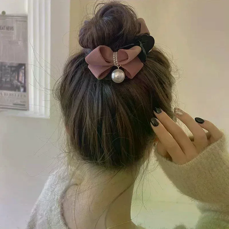 جديد لؤلؤة ربطة القوس فيونكة مشبك شعر كليب أفخم ذيل حصان ثابت مشبك شعر أنيق المرأة أغطية الرأس الإكسسوار هدية لفتاة