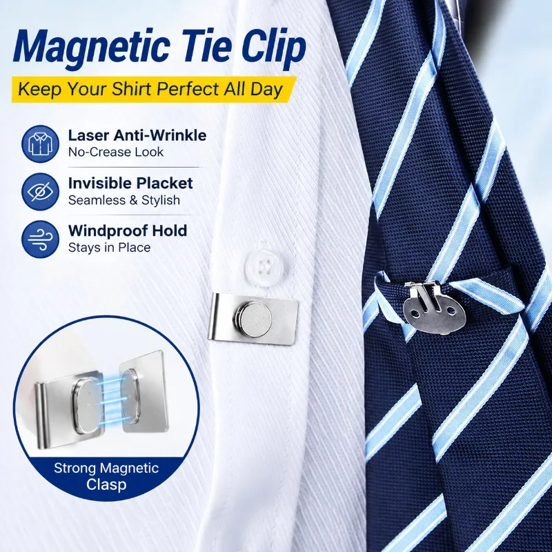 Magnetic Invisible Tie Clip Wrinkle‑free No‑trace Shirt Fastener Anti‑flap Hidden Neck‑wear Holder Accessory Supporting Secure