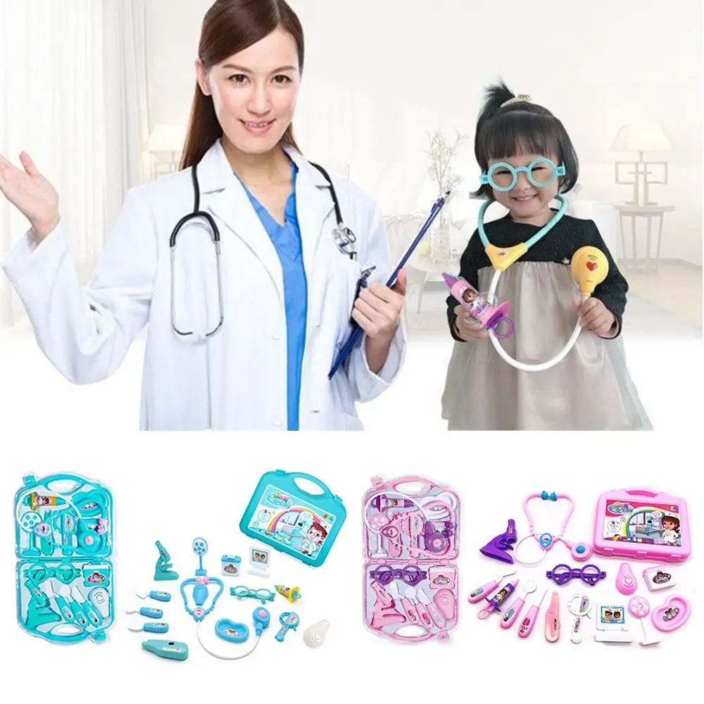 15PCS Pink Blue Children's Family Doctor Set Stethoscope Mini Equipment Doctor Set Accessories Plastic Playhouse Toy Unisex
